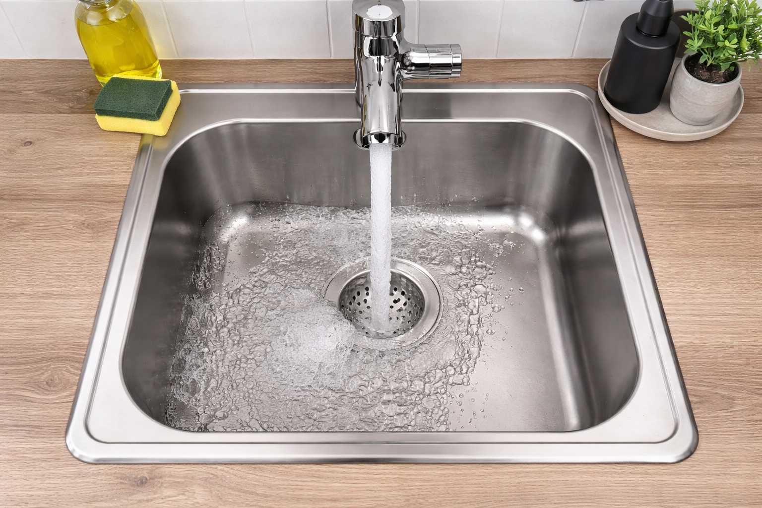 Pustena voda u kuhinji, slavina iz pticije perspektive